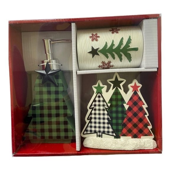 Avanti Plaid Trees Lotion, Tumbler, Toothbrush Holder 3 PC Bath Accessories NWT - Picture 2 of 2